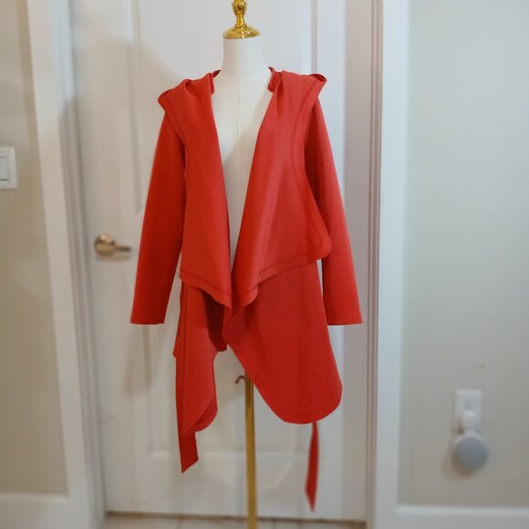 Akira Chicago Black Label Hooded Wrap Coat Jacket Women's Size M Red Belted - Picture 1 of 11